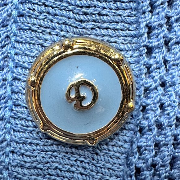 St John Blue Knit Cardigan Sweater Womens Button Front Pockets Size L Made USA - Picture 3 of 10